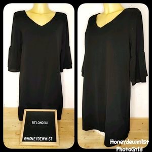 BELONGSCI Black Bell Sleeve Midi Dress